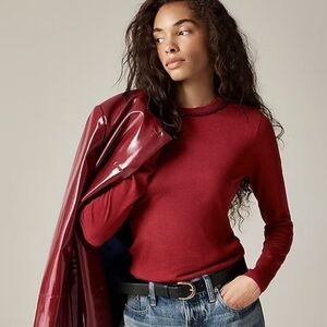 J crew burgundy Carolyn embellished fitted crewneck sweater in merino wool